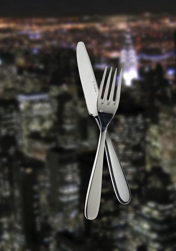 Fortessa Grand City 18/10 Stainless Steel Flatware Solid Handle Dessert Knife, Set of 12
