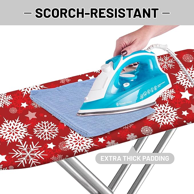 Extra Thick Ironing Board Cover and Pad, Christmas 15x54 Ironing Board Cover, Resist Scorching and Staining,Christmas Winter Snowflakes Xmas Red
