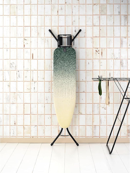 Brabantia Size A Compact Small Ironing Board (43x12 in) 7 Height Options, Adjustable Steam Iron Rest Holder (New Dawn) Non-Slip Feet, Anti-Collapse Child Locks