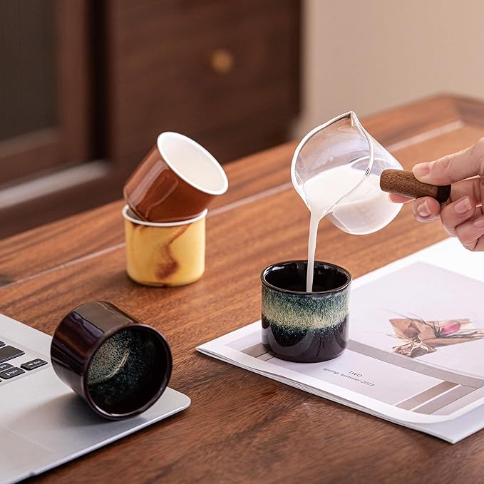 Espresso Cups Set of 2, Ceramic Espresso Cups, Expresso Shots Cups, 2.5oz Tea Cups, Demitasse Cups (4, black white)