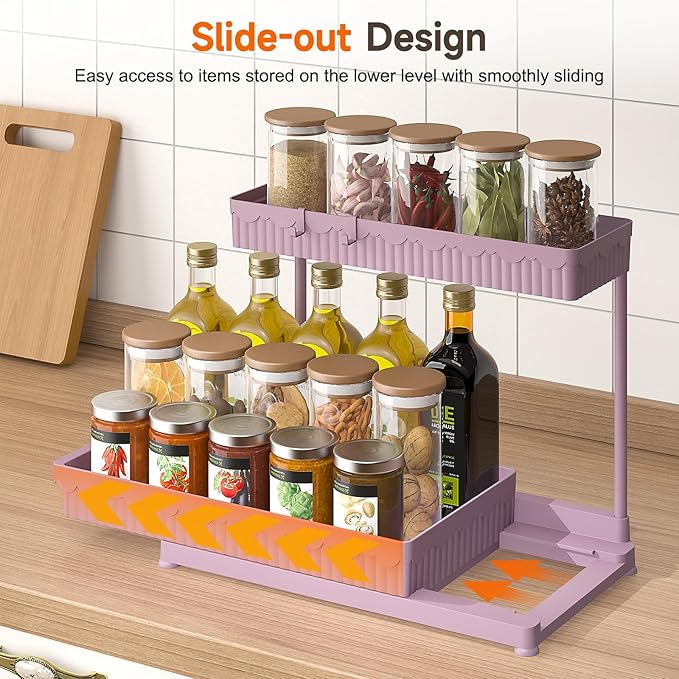 3 Pack Multi-Purpose Under Sink Organizers and Storage, 2025 L-Shaped Pull Out Cabinet Organizer for Bathroom & Kitchen, Under Cabinet Organizer with Hooks Hanging Cup, Pink, 14.85 inch