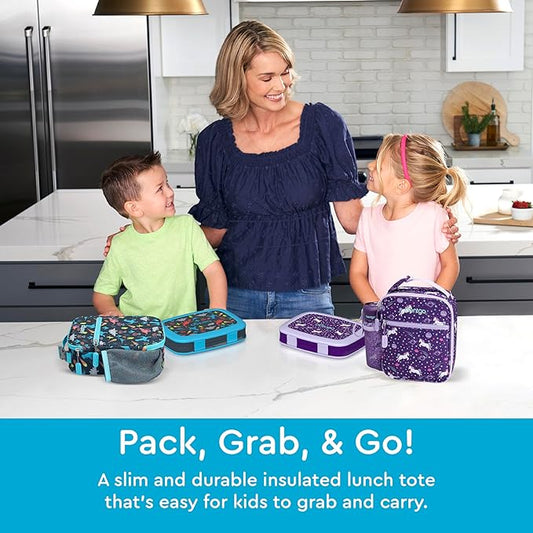 Bentgo Kids Insulated Lunch Tote - Water-Resistant, Reusable, Lightweight & Durable Lunch Bag with Water Bottle Holder & Exterior Pocket, Fits Lunch Box & Water Bottle - Ideal for Ages 3+ (Dinosaur)