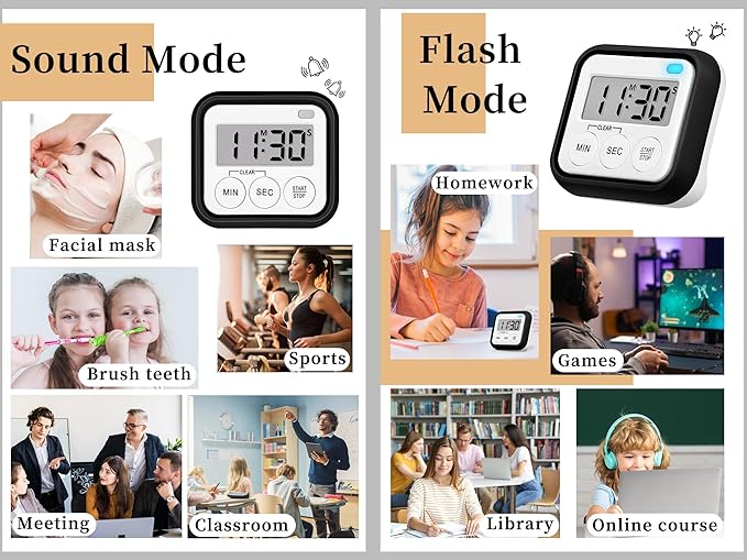 Timer, Kitchen Timers for Cooking Classroom Timer for Kids Teachers Magnetic Digital Timers 4 Pack, Black