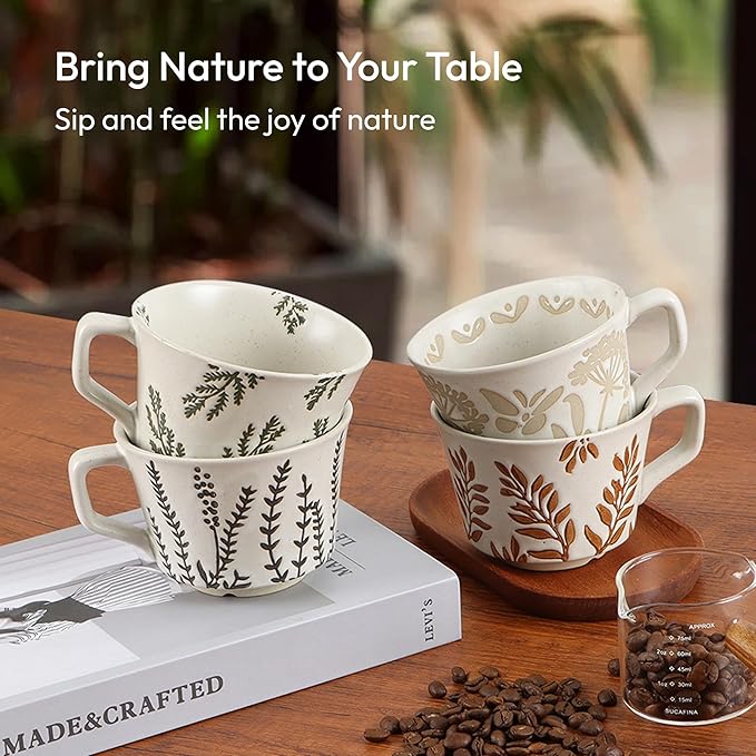 Ceramic Coffee Mug, 12 oz Novelty Unique Teacup with Handle, Stoneware Cup for Tea Mocha Latte Cappuccino Espresso (Leaf)