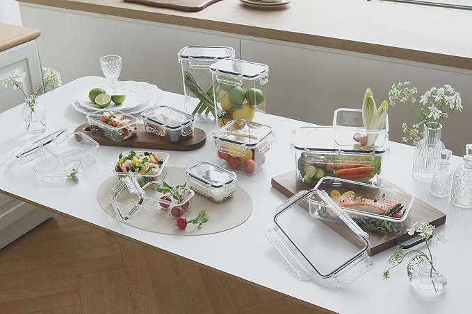 Airtight Food Storage Containers with Lids Gift Set (9 pack) BPA-Free | Clear | Microwave, Freezer and Dishwasher Safe | Leak-Proof | Kitchen Fridge Organizer Fruit Boxes | Fresher Food