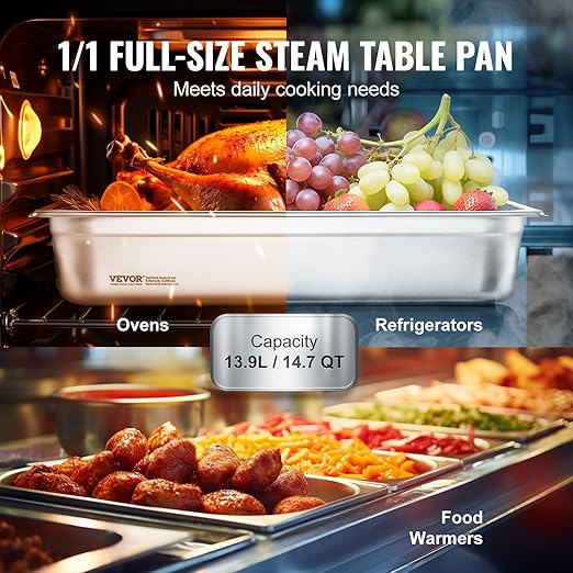 VEVOR 4 Pack Stainless Steel Hotel Pans with lid,Full Size 4 Inch Deep 0.8mm Thick Anti-Jam Commercial Food Pans for Steam Tables, Restaurants, Catering & Industrial Use