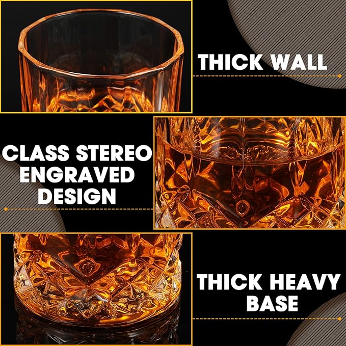 Mimorou 12 Pack Whiskey Glasses 10 oz Old Fashioned Glasses in Bar and Party Bourbon Glass, Rocks Glass, Cocktail Liquor Whiskey Lover Gift Christmas Gifts for Men, Dad, Father(Elegant)