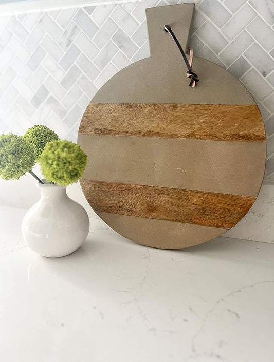 Mud Pie Round Sandstone Wood Board, Round 15" X 12" Dia