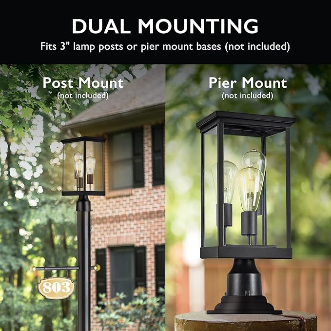 Mayfield Outdoor Lights with Clear Glass, Modern Post Lights – Backyard Lights for Patio, Driveway, Garden, and Porches, Decorative Lamp in Black, Design House 589200-BLK