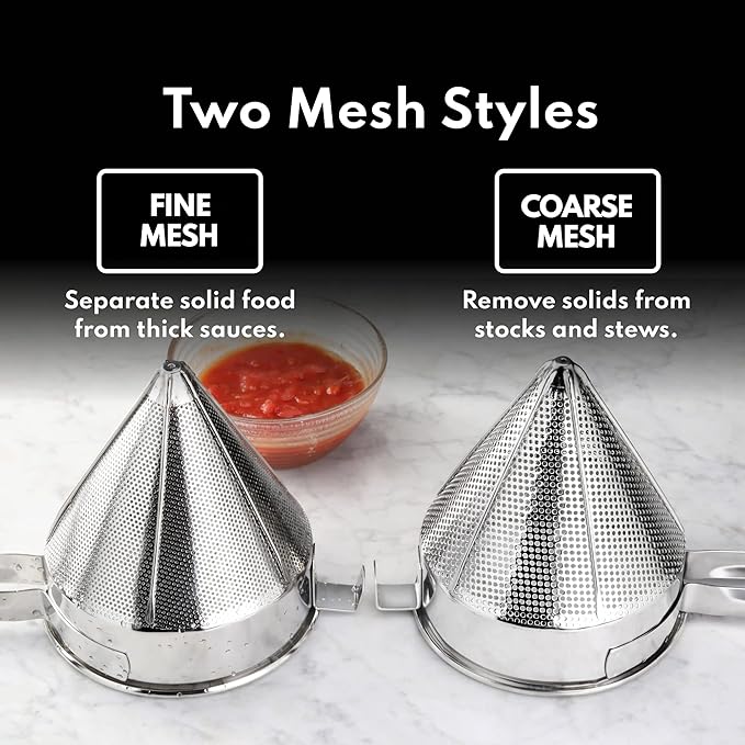 New Star Foodservice 34233 18/8 Stainless Steel China Cap Strainer, 8-Inch, Coarse Mesh