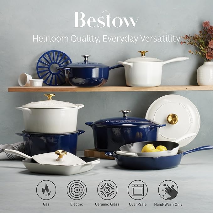 Tramontina Bestow Enameled Cast Iron Oval Dutch Oven Pot with Lid, Large 7-quart, Blue