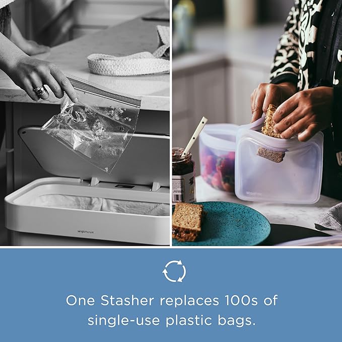 Stasher On-The-Go Boxed Starter Kit 5-Pack, Premium Silicone Reuseable Food Storage Bags, Deep Ocean, Water Bottle, Multi-Use Travel Containers, BPA Free, Leak-free, Dishwasher Safe, Eco-Friendly