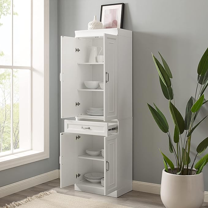 Crosley Furniture Stanton Pantry Storage Cabinet with Shelves, Kitchen, Dining, or Laundry Room, White