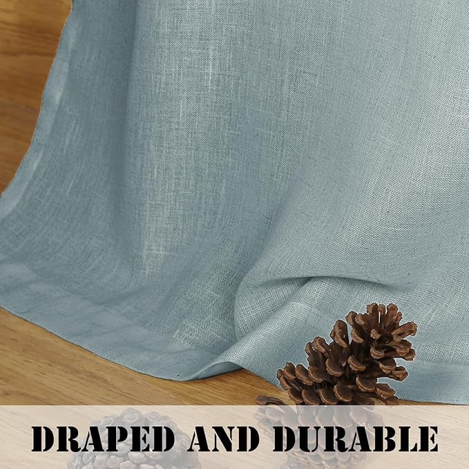 H.VERSAILTEX Linen Curtains Elegant Natural Linen Semi Sheer Curtains Energy Light Filtering Rod Pocket Window Treatments Panels for Living Room (Set of 2, Cloud Blue, 52 inch W X 63 inch L)