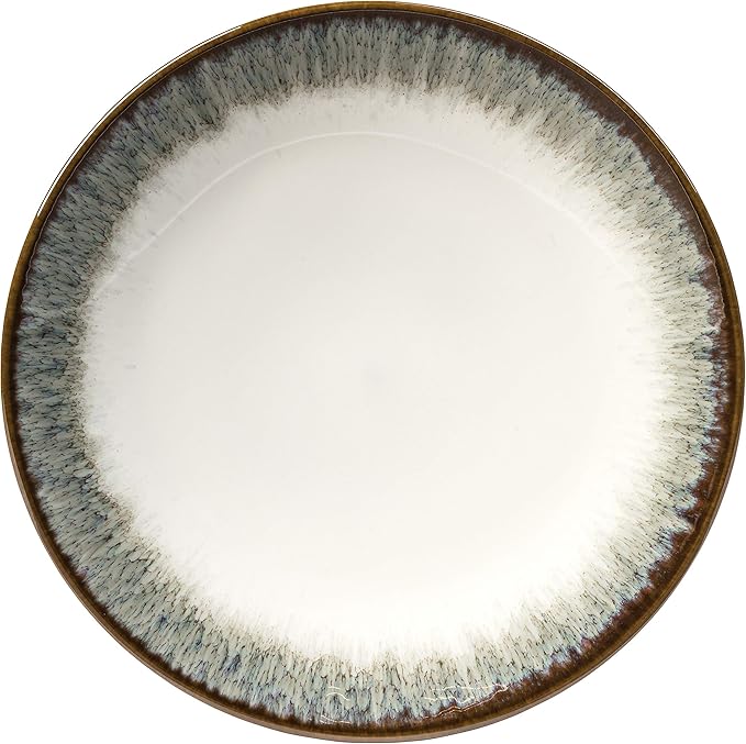 Sango 16-Piece Stoneware Dinnerware Set for 4, Glossy White & Green Mugs, Plates and Bowls Sets- Reactive Glaze, Ceramic Dish Set, Dishes for Everyday Use, Microwave & Dishwasher Safe, Novelle Moss