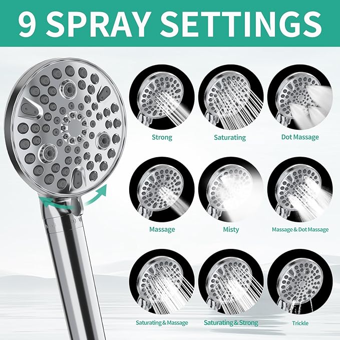 Filtered Rainfall Shower Head with Handheld Spray Combo, Dual Shower Head Combo High Pressure, Double Sprayer Filter Shower Head with Extra Long Hose & Adjustable Shower Arm (Chrome)
