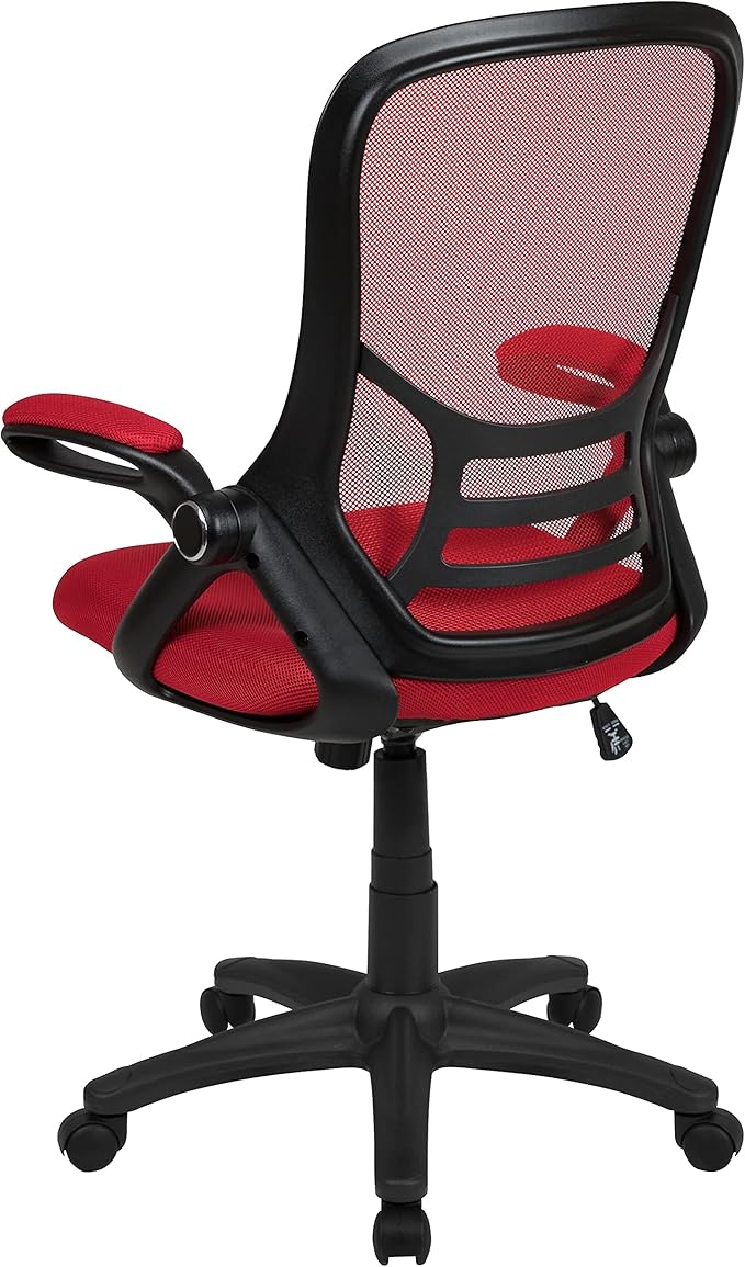 Flash Furniture Porter High Back Mesh Ergonomic Swivel Office Chair with Lumbar Support, Flip-Up Arms, Tilt Lock/Tilt Tension, Height Adjustable, Red/Black Frame