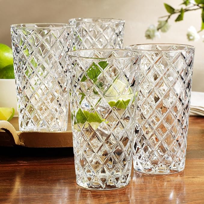 Glaver's Glasses Set. Glass for Cocktail Bourbon Rock Glasses,Bar Glass for Scotch Tequlia Rum. Diamond Cut. Gift for him (Set of 10 (14oz))