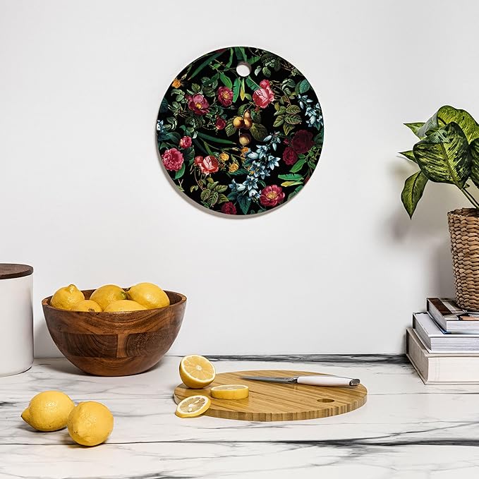 Society6 Bamboo Cutting Board- Kitchen Decor by Burcu Korkmazyurek - Unique Cutting Boards for Kitchen, 11.5" x 11.5" x 0.5", Floral Jungle