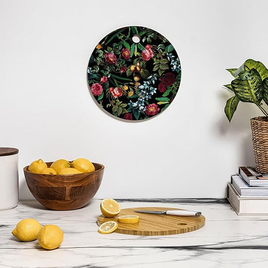 Society6 Bamboo Cutting Board- Kitchen Decor by Burcu Korkmazyurek - Unique Cutting Boards for Kitchen, 11.5" x 11.5" x 0.5", Floral Jungle