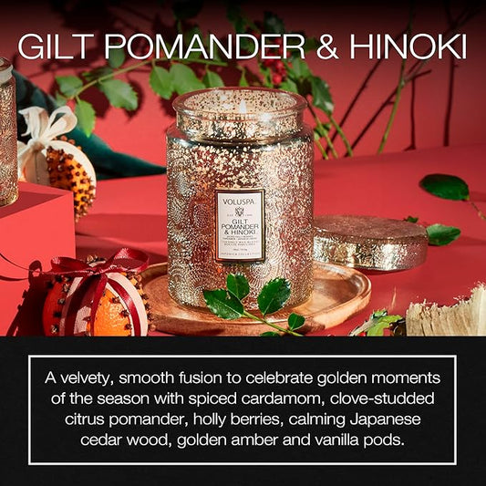 Japonica Collection Large - Gilt Pomander and Hinoki Reed by Voluspa for Unisex - 18 oz Candle