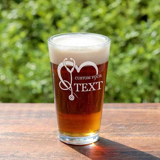 Custom Engraved Beer Glass - Personalized Nurse Gifts, Graduation Gift for Nurses Week Retirement Graduation Appreciation Present for School Nursing Student RN Practitioner (Beer, Nurse)