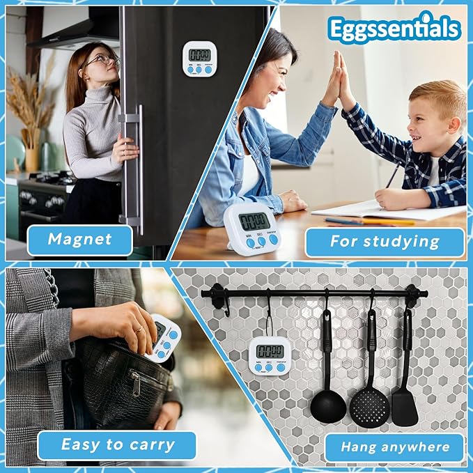 Kitchen Timers for Cooking and Baking with Big Digital Numbers and Loud Alarm Used in Cooking, Classroom, and Office.