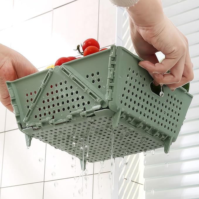 Collapsible Strainers and Colanders for Kitchen, Foldable Plastic Storage Drain Basket for Pasta, Fruit, Vegetables, Berry Space-Saving, BPA-Free, Dishwasher Safe (Green)