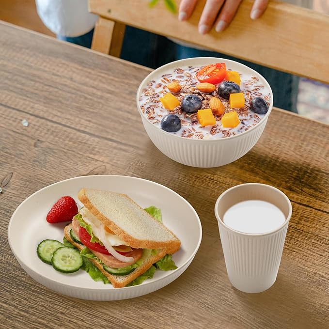 Cythia Dinnerware Sets for 6 Plastic Plates and Bowls Sets Reusable 18 Pcs Kitchen Dishes Set Dinner Camping Plates Cereal Bowls Cups Microwave Unbreakable Tableware Set For Picnic Party