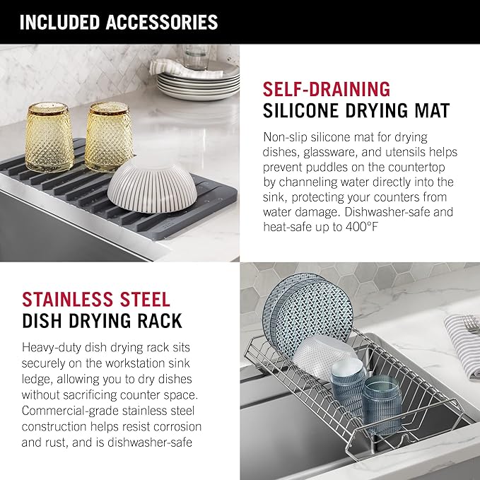 DELTA FAUCET Lorelai 45-inch Workstation Kitchen Sink Undermount 16 Gauge Stainless Steel Single Bowl with 2-Tier WorkFlow Ledge and Chef’s Kit of 11 Accessories, 95BA132-45S-SS