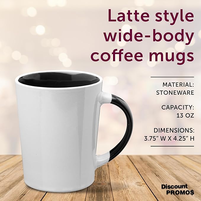 DISCOUNT PROMOS Ceramic Latte Coffee Mugs by Albany 13 oz. Set of 10, Bulk Pack - Perfect for Coffee, Tea, Espresso, Hot Cocoa, Other Beverages - Black