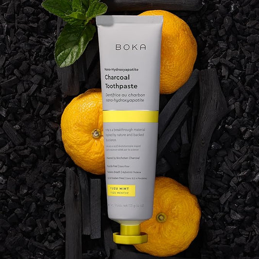 Boka Fluoride Free Toothpaste, Nano Hydroxyapatite Toothpaste, Appropriate for Sensitive Teeth - for Adult, Kids Oral Care - Charcoal Yuzu Mint Flavor, 4 Fl Oz 1Pk US Manufactured