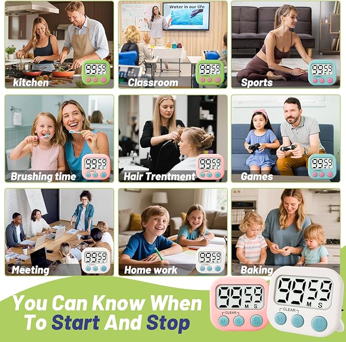 12 Pcs Digital Timer for Kids, Magnetic Countdown Kitchen Timer, Upgrade Loud Alarm Timers for Cooking, Kitchen, Exercise, Work, Study, Classroom, Outdoor Activities, Battery not Including