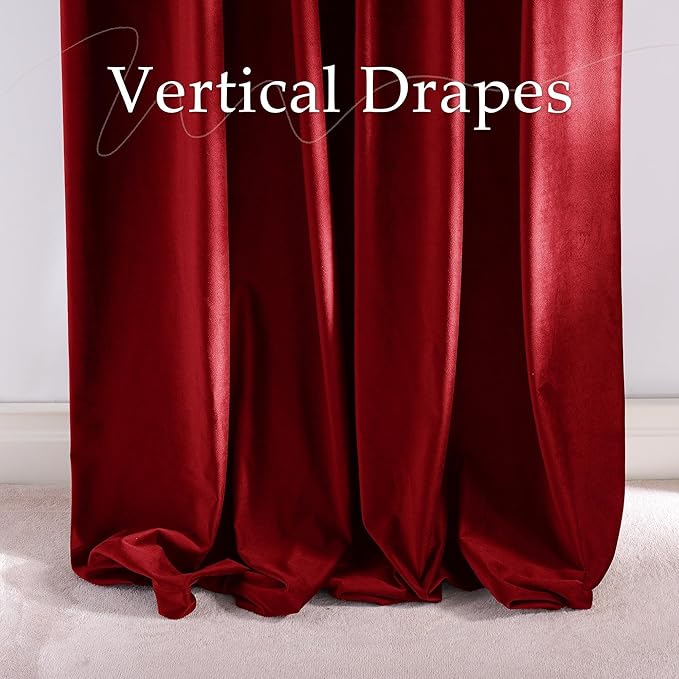 NICETOWN Red Burgundy Velvet Blackout Curtains 84 inch Long for Christmas, Back Tab with Pleat Tape Light Blocking Window Treatment for Romantic Decor Noise Reducing Elegant Drapes, 52" Wide, 2 Panel
