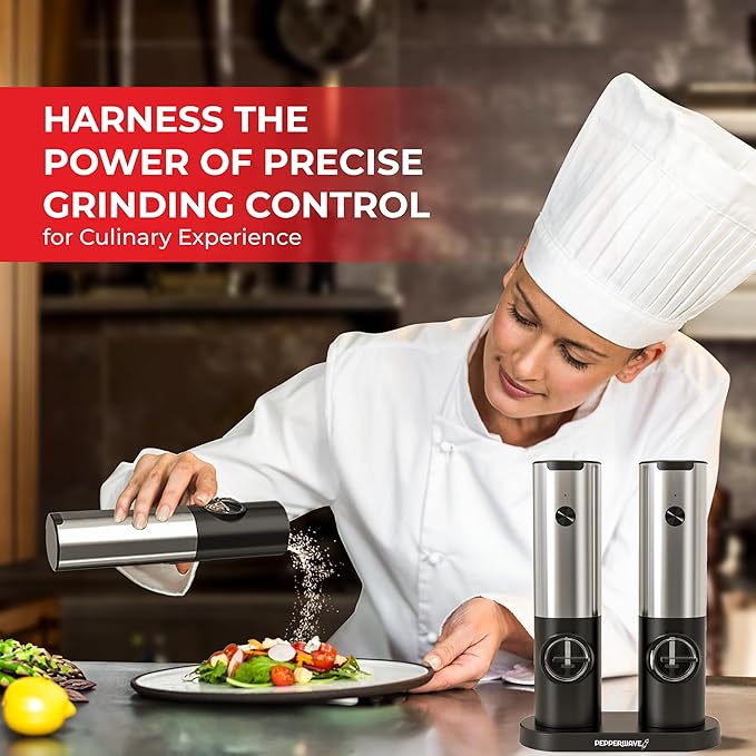 Salt and Pepper Shakers Set Electric with USB - Best Electric Salt and Pepper Grinder Set - Rechargeable Salt and Pepper Grinders - Automatic Salt and Pepper Grinder Set with LED Light - Salt Grinder