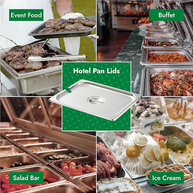 HECMAC 6-Pack 1/2 Size Notched Hotel Pan Cover, Heavy Duty Stainless Steel Solid Steam Table Catering Food Pan Lid with Handle, 23 Gauge