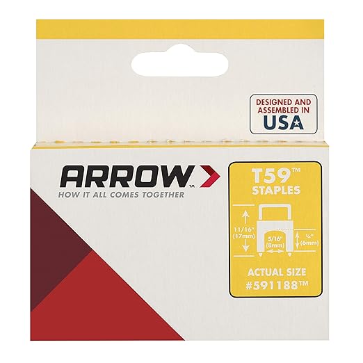 Arrow 591188 T59 Insulated Staples, 1/4-Inch Leg Length, 5/16-Inch Crown Width, Clear, 300-Pack