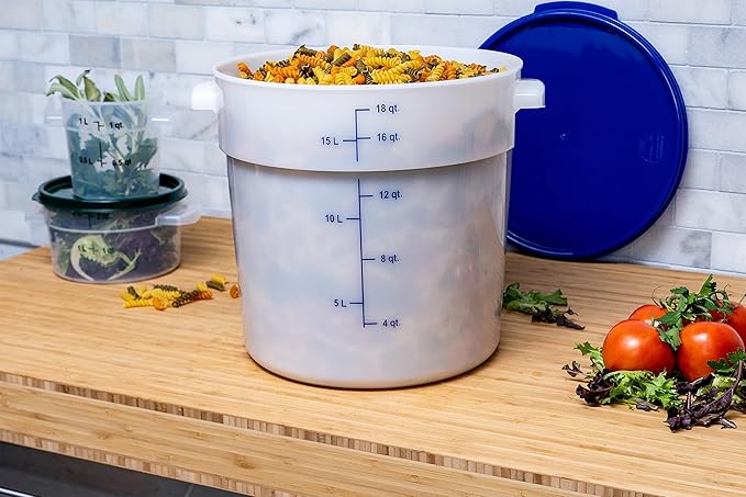 Carlisle FoodService Products Storplus Round Food Storage Container with Stackable Design for Catering, Buffets, Restaurants, Polyethylene (Pe), 18 Quart, White