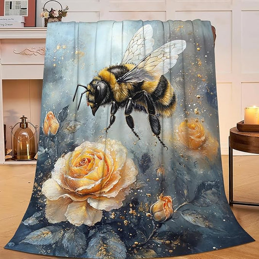 Bee Blanket Gifts for Girls Boys Flower Throw Cozy Plush Fleece Flannel Lightweight Fuzzy Party Blankets for Women Men 60"X50"