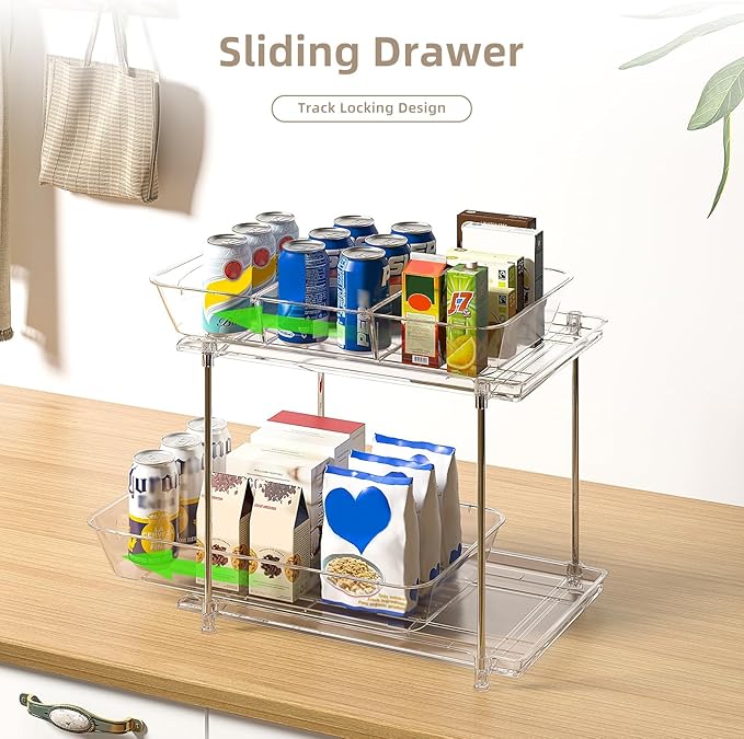 2 Sets of Under Bathroom Sink Organizer, 2-Tier Multi-Purpose Clear Medicine Cabinet Organizer, Pull Out Home Organization Must Haves 2025 with Movable Dividers