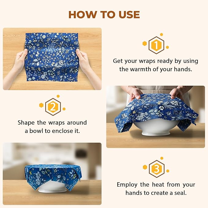 OHIYO Reusable Beeswax Wrap for Food, 9 Pack Organic Cotton Beeswax Papers (1XL + 3M + 5S), Bread Sandwich Wrapper, Suitable for Bowls, Fruits, Cheese, Hamburgers