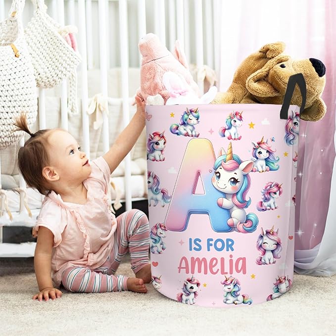 callie Personalized Excavator/Dinosaur/Unicorn Laundry Basket Gifts for Kids, Waterproof Collapsible Laundry Hamper Storage Bin for Bedroom (13.8" x 16.5", 15.7" x 19.6")