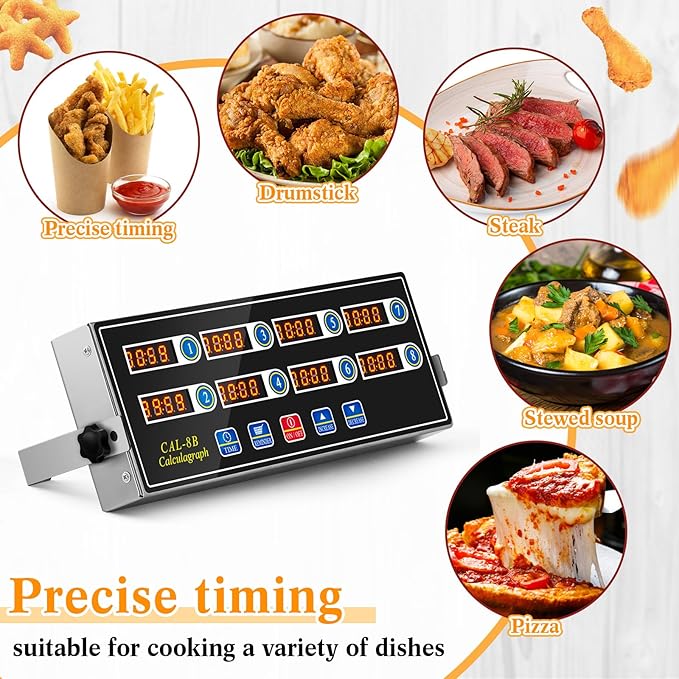 2 Pack 8-Channel Digital Kitchen Timer, Commercial Cooking Timer with Loud Alarm, Large LCD Display, for Restaurants, Baking, Labs, Multiple Independent Countdown Timers