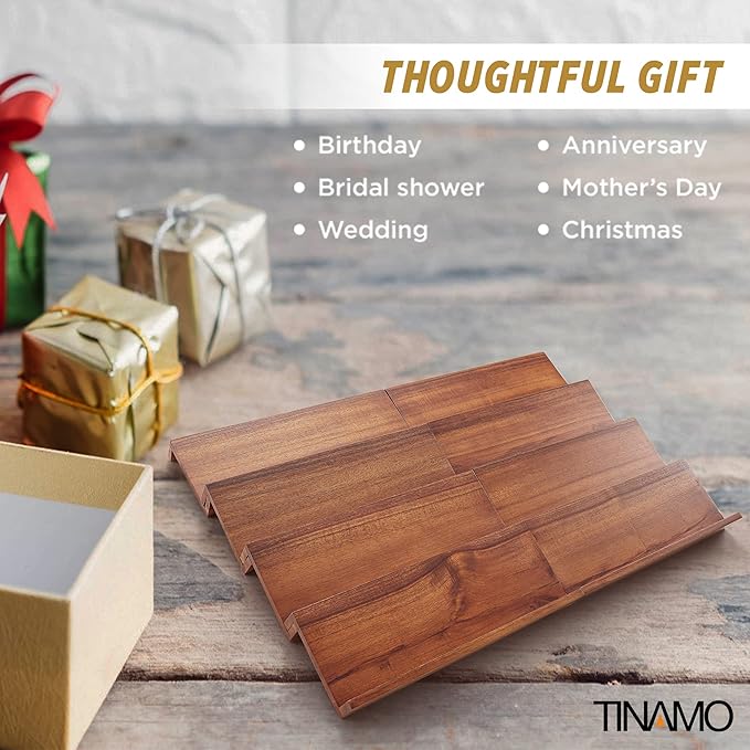 Tinamo Acacia Wooden Spice Rack Organizer for Cabinet - Spice Drawer Insert, Spice Organization for Cabinet, Seasoning Organizer, 4-Tier Spice Jar Rack for Drawer, Spice Holder Pack of 8 (64 Jars)