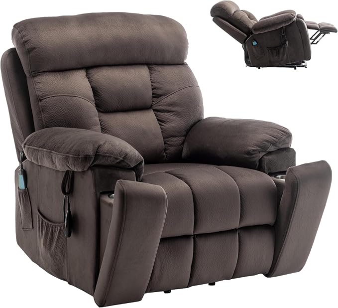 Oversized Power Recliner Chair with Massage Heat for Elderly Lift Chair, Infinite Position, Velvet Electric Recliner with Cup Holders, Side Pockets