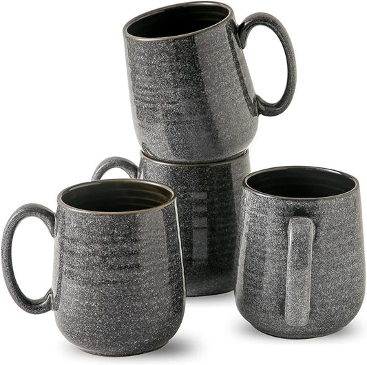 HASENSE Ceramic Coffee Mugs - 15 OZ Large Coffee Cups Set of 4 with Handle for Hot Beverage, Porcelain Latte Mugs for Tea, Milk, Cocoa, Cappuccino and Mocha, Microwave and Dishwasher Safe, Grey