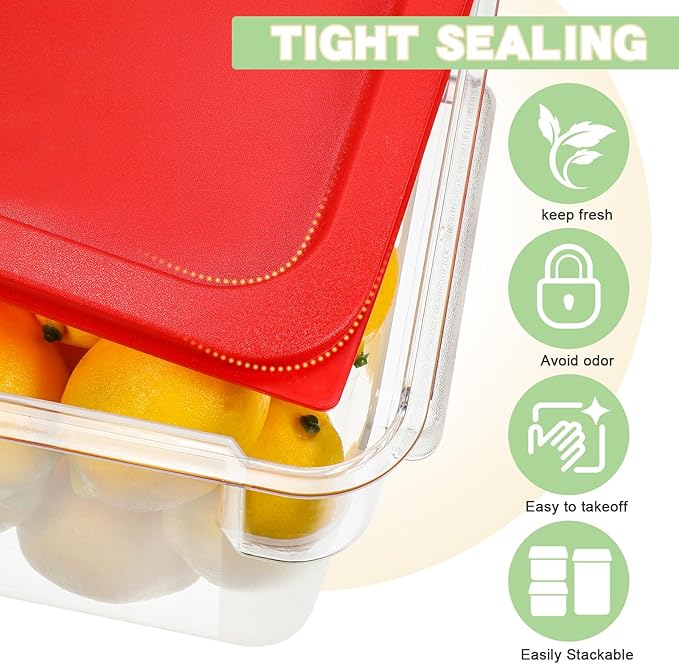 Maxcheck 4 Pcs 4qt Food Storage Container with Lids Bulk Clear Commercial Food Storage Bins with Scale Handle Space Saving Restaurant Tubs for Kitchen Prep Proof Dough Marinating Meat(Red, Green)