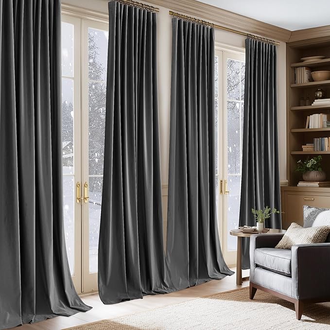 NICETOWN Grey Luxury Velvet Winter Curtain Panels, Thermal Insulated Home Decoration Window Treatment for Living Room/Bedroom/Home Theater (2 Panel Per Pack)