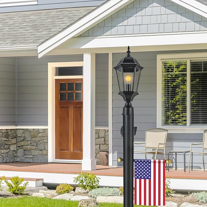 Design House Outdoor Lamp Post, Plastic Cross Arm, Built-in-Outlet, Dusk-to-Dawn Photo Eye Sensor, Easy Installation, Black, 3 in Diameter x 80 in H, 589812