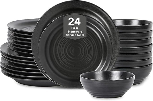 Stone Lain Orbit 24-Piece Dinnerware Set Stoneware, Charcoal